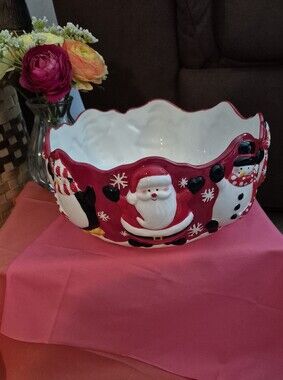 St. Nicholas Square Red and White Santa And Friends Holiday Ceramic Serving Bowl